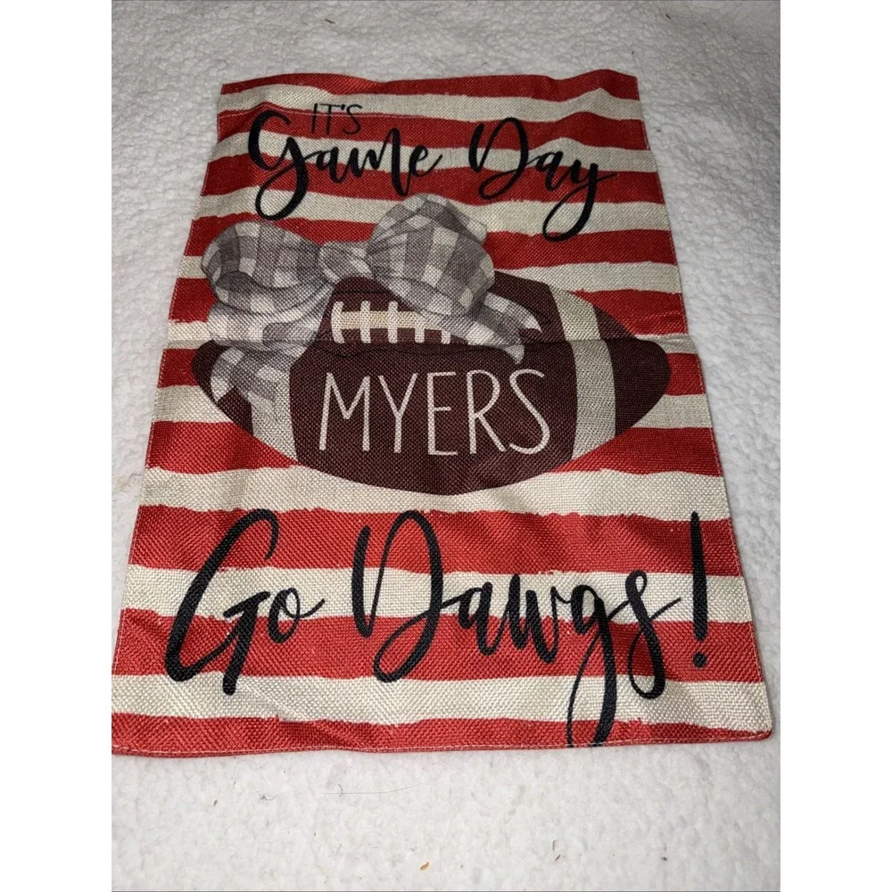 Football Game Day Garden Flag Sports Yard Go Dawgs Personalized Myers Bow